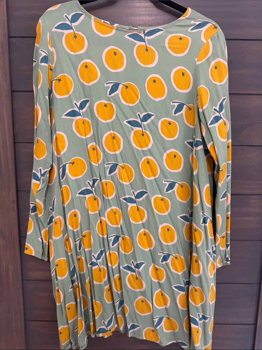 Women's Green Orange Print Long-Sleeve Swing Dress